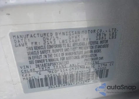 2019 Nissan Sentra S z USA, uszkodzony, nr VIN 3N1AB7APXKY341193